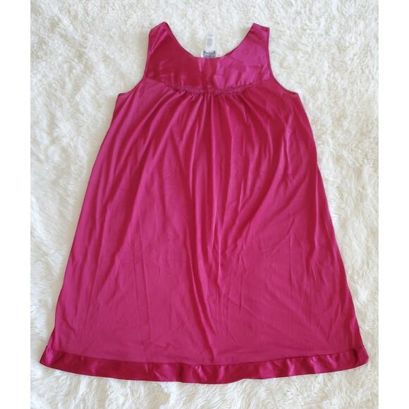 Vintage Vanity Fair Women’s L Dark Pink Satin Front Night Gown Sleeveless EUC - Picture 1 of 7